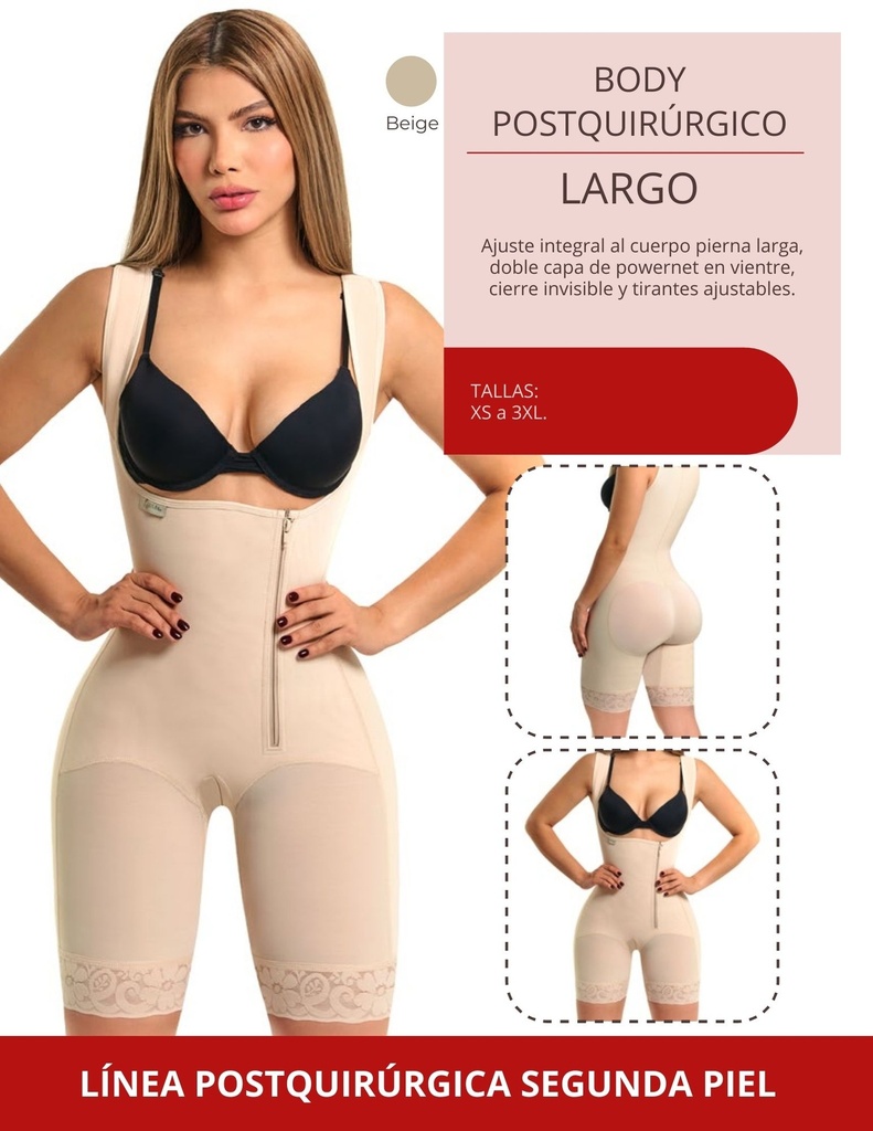 Body Largo  Postquirúrgico con Cierre Lateral Segunda Piel Marca Kisha