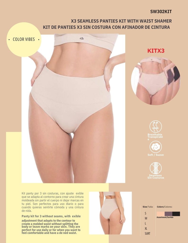 Panty Sin Costuras Kit 3 Colombiano Marca Anne Shantel
